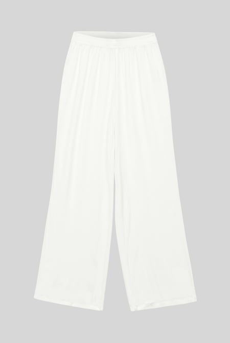 White Lightweight Crepe Viscose Wide-Leg Trousers