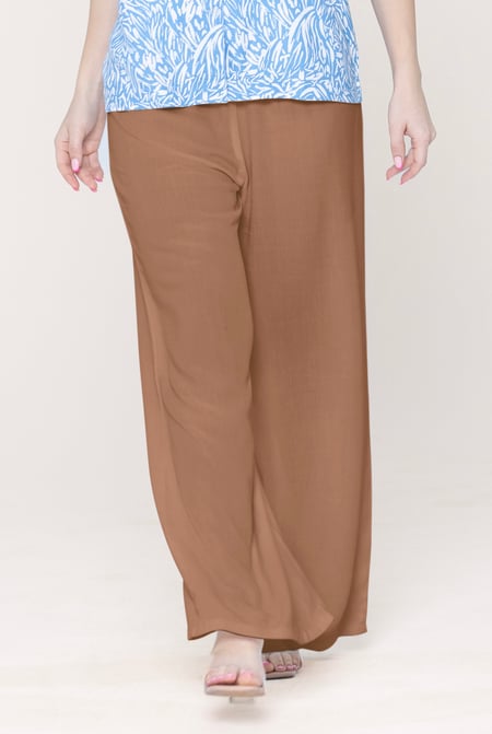 Brown Lightweight Crepe Viscose Wide-Leg Trousers