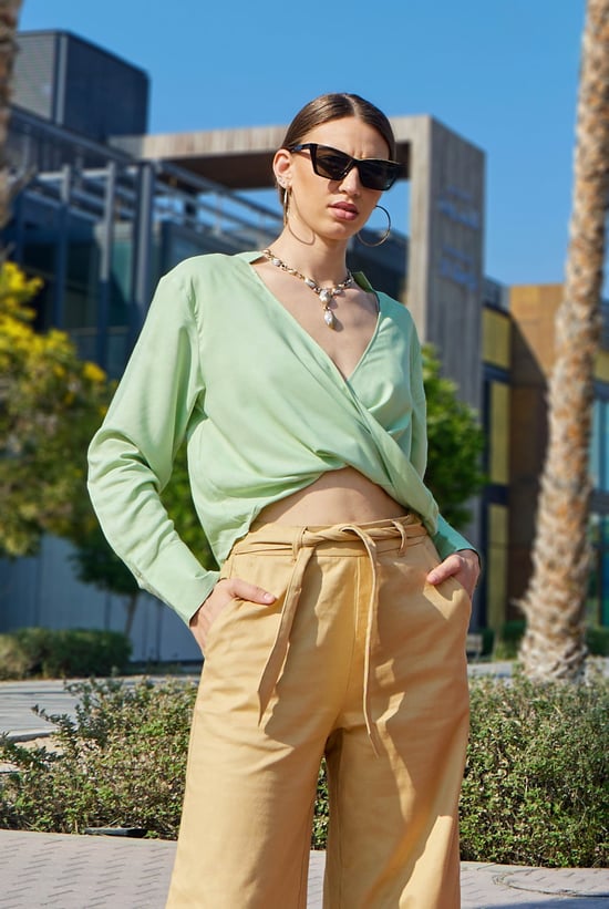 Long Sleeves Wrap Blouse