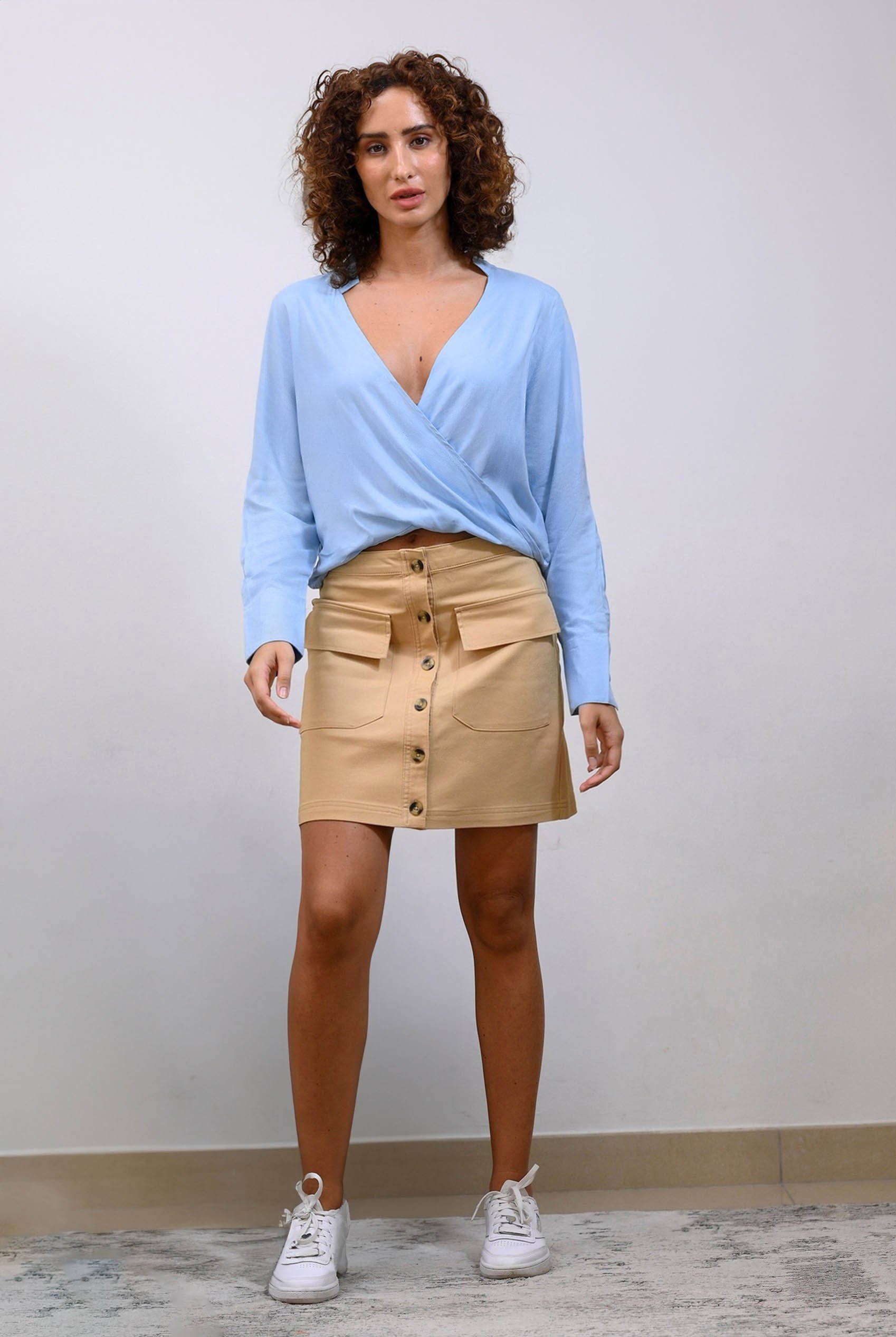 Long Sleeves Wrap Blouse