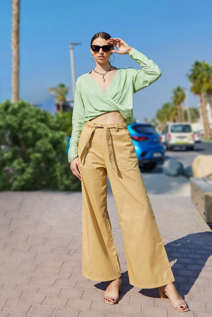 Long Sleeves Wrap Blouse
