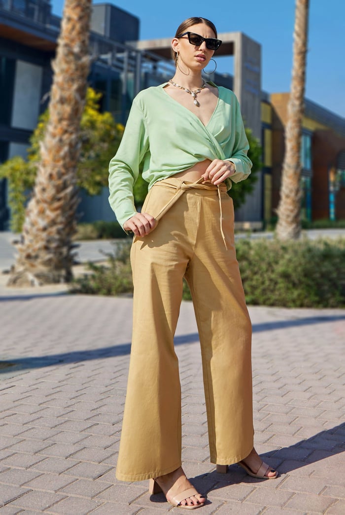 Long Sleeves Wrap Blouse