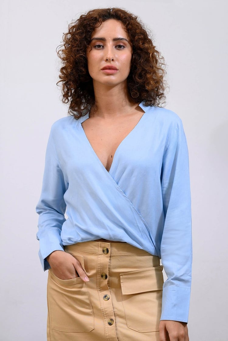 Long Sleeves Wrap Blouse