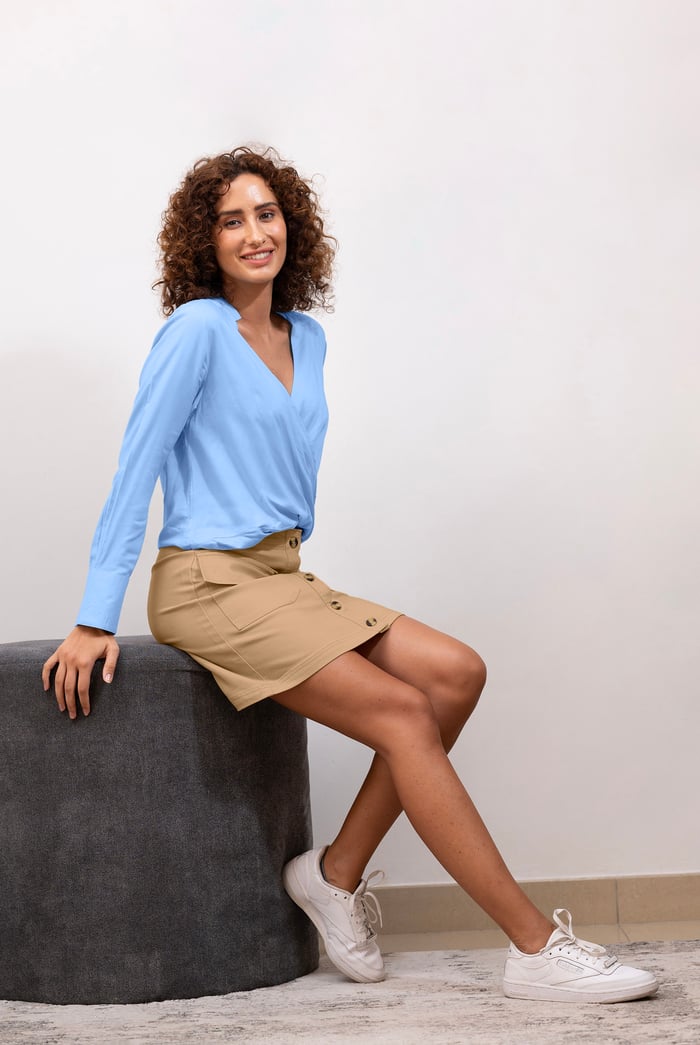 Stretch Cotton Blended Mini Skirt