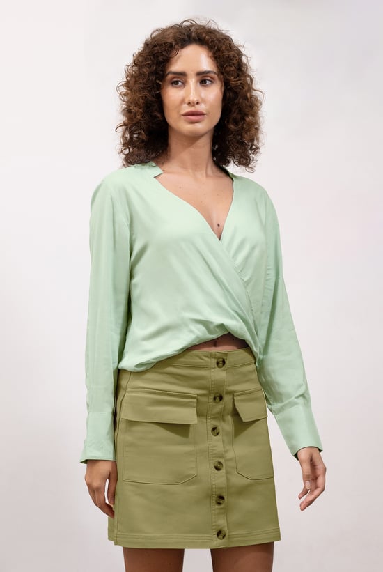 Stretch Cotton Blended Mini Skirt