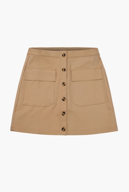 Beige Stretch Cotton Blended Mini Skirt