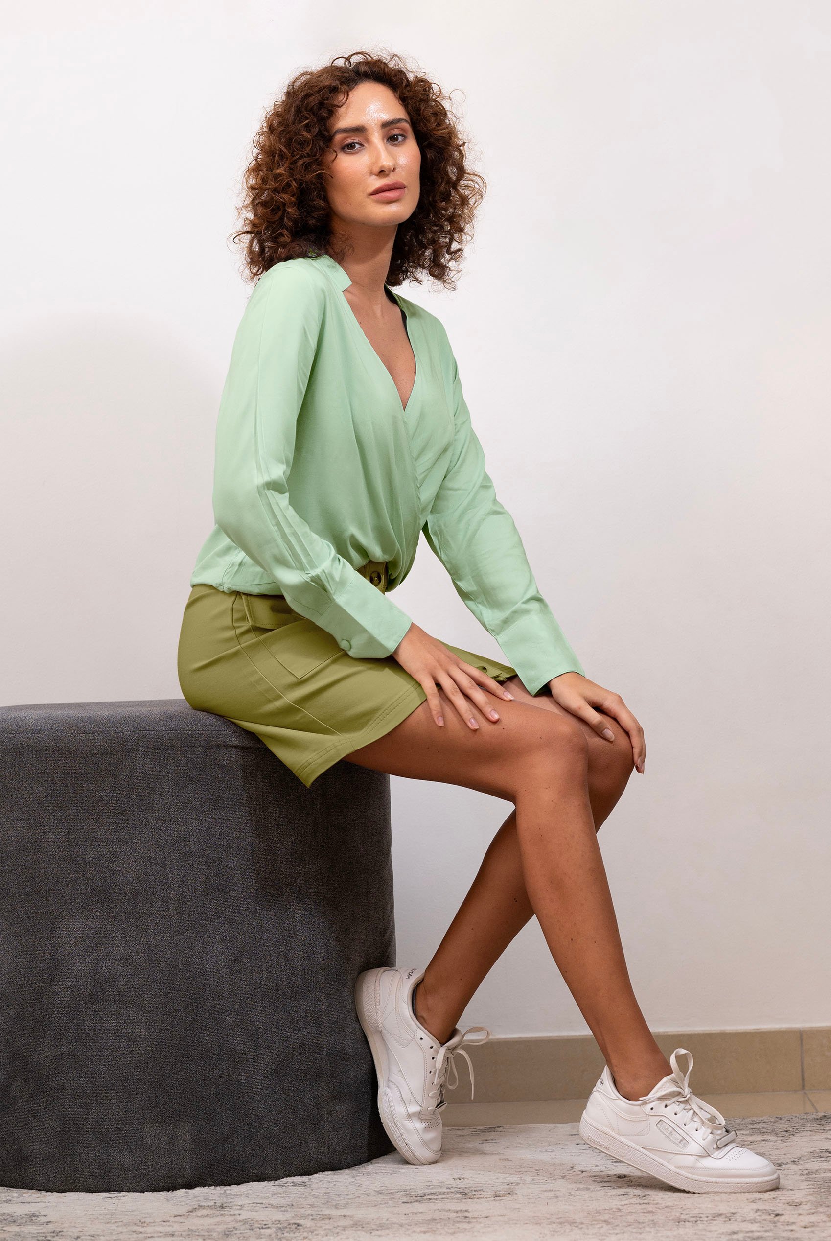 Stretch Cotton Blended Mini Skirt