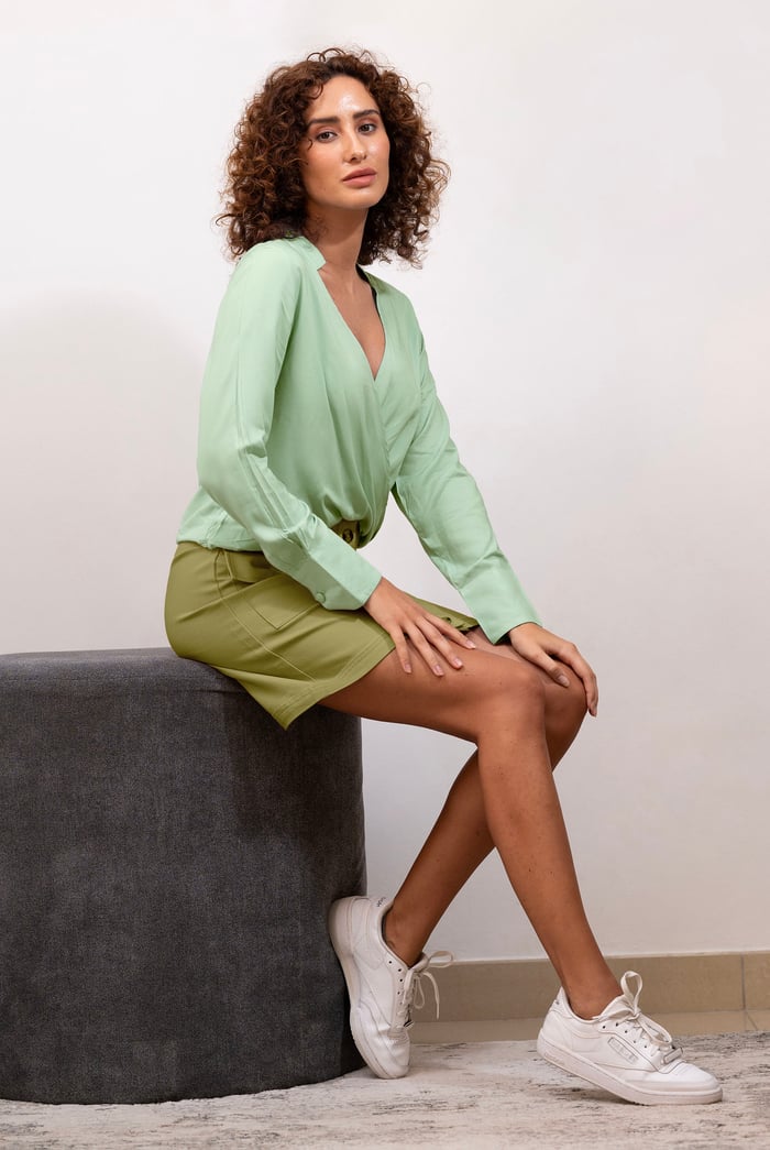 Stretch Cotton Blended Mini Skirt