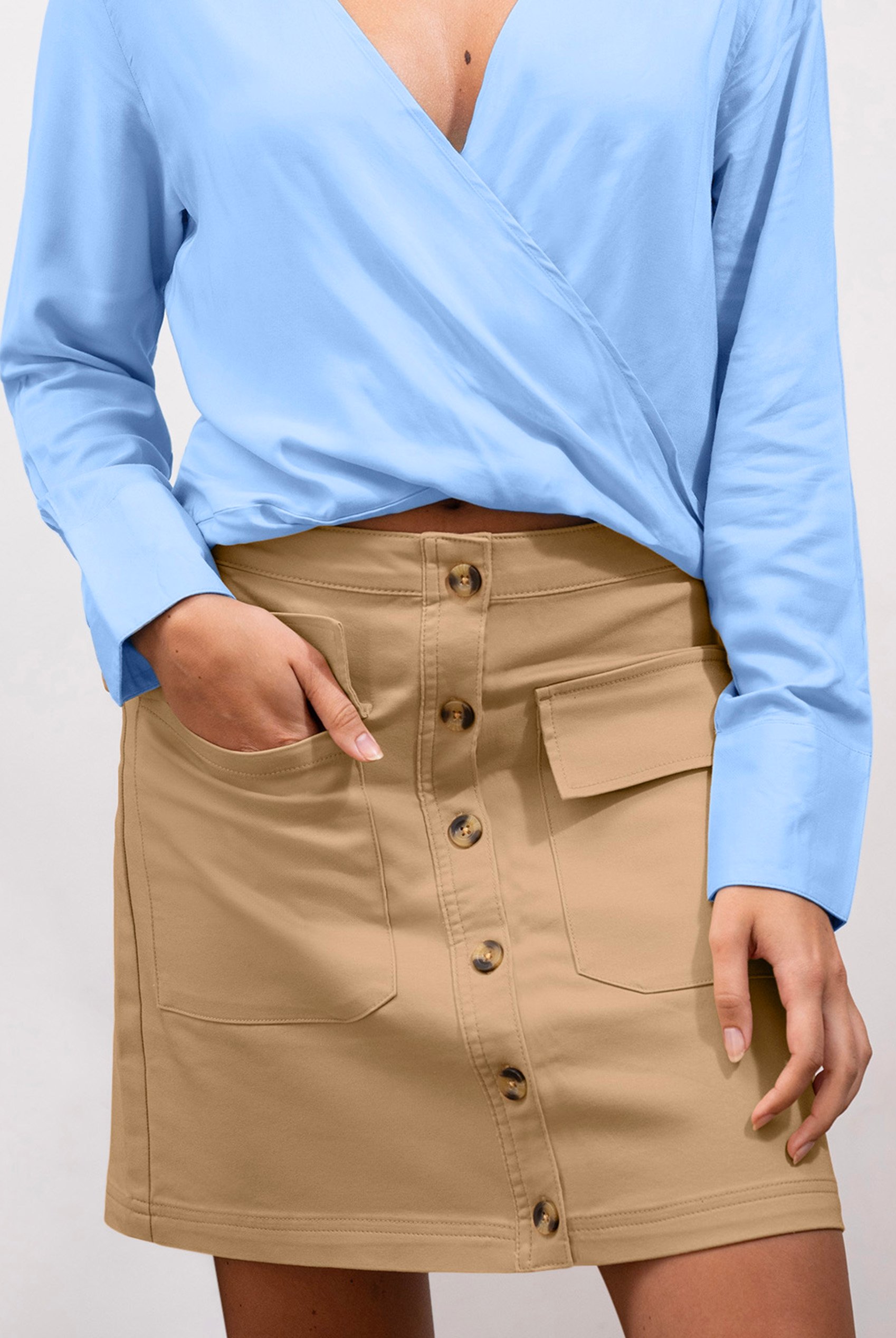 Stretch Cotton Blended Mini Skirt
