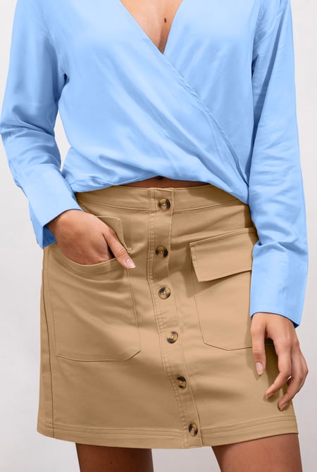 Beige Stretch Cotton Blended Mini Skirt