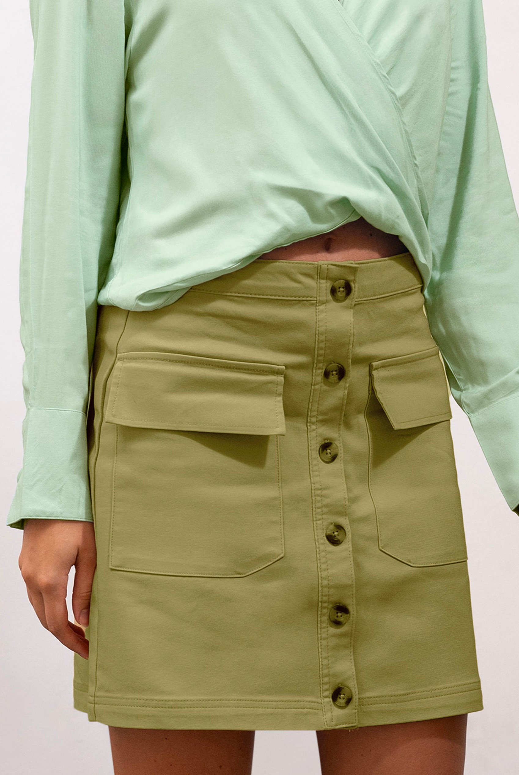 Stretch Cotton Blended Mini Skirt