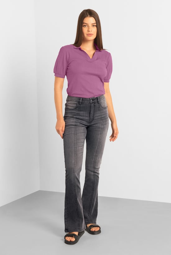 Womens Grey Stretch Flare Jeans