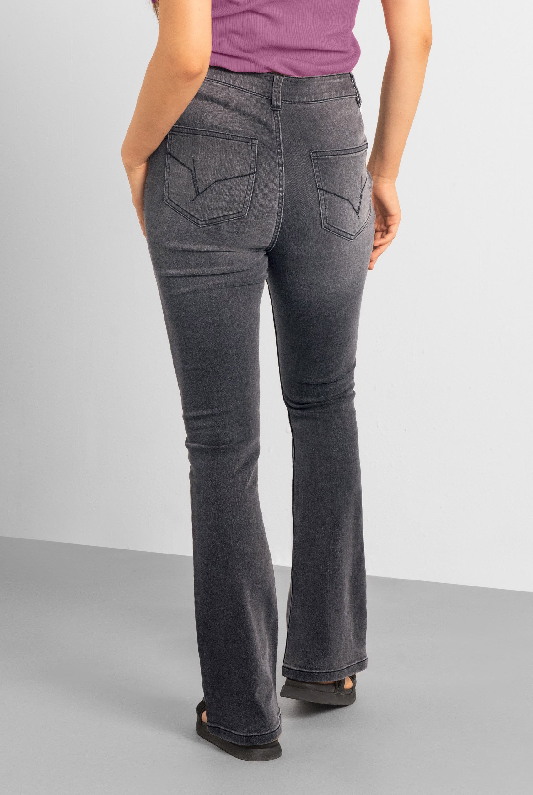 Womens Grey Stretch Flare Jeans