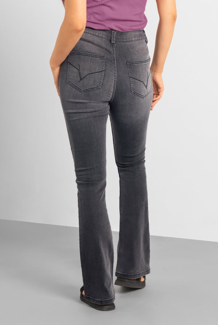 Womens Grey Stretch Flare Jeans