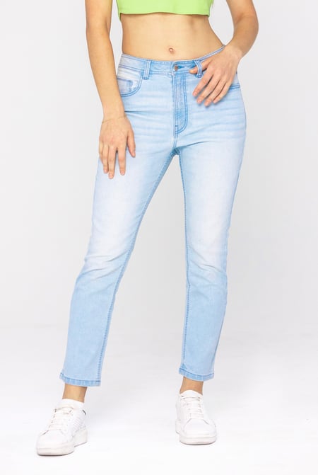 Light Blue Mid Waist Ankle Length Jeans