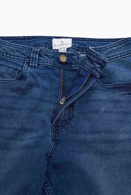 Deep Blue Mid Waist Ankle Length Jeans