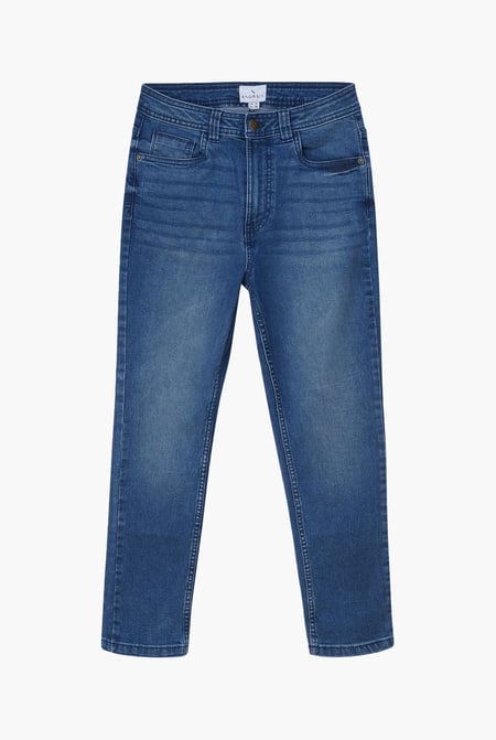 Light Blue Mid Waist Ankle Length Jeans