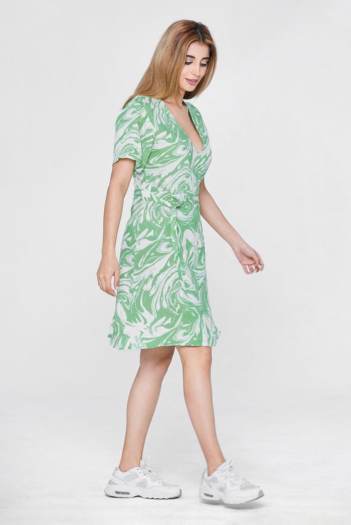 Fluid Print Wrap Dress