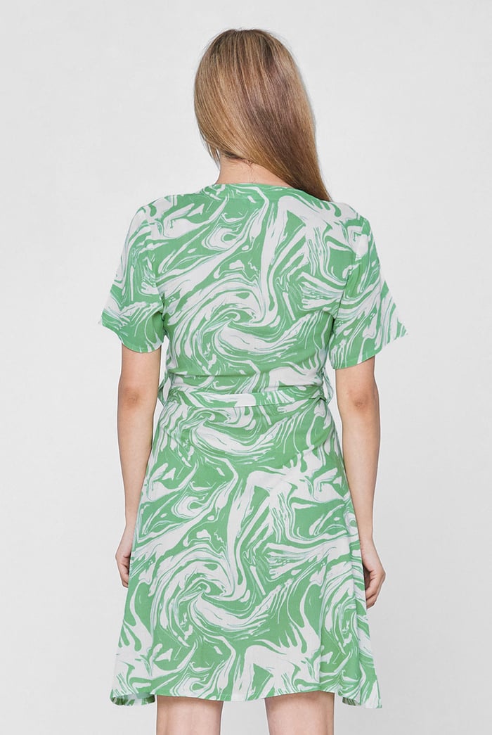 Fluid Print Wrap Dress