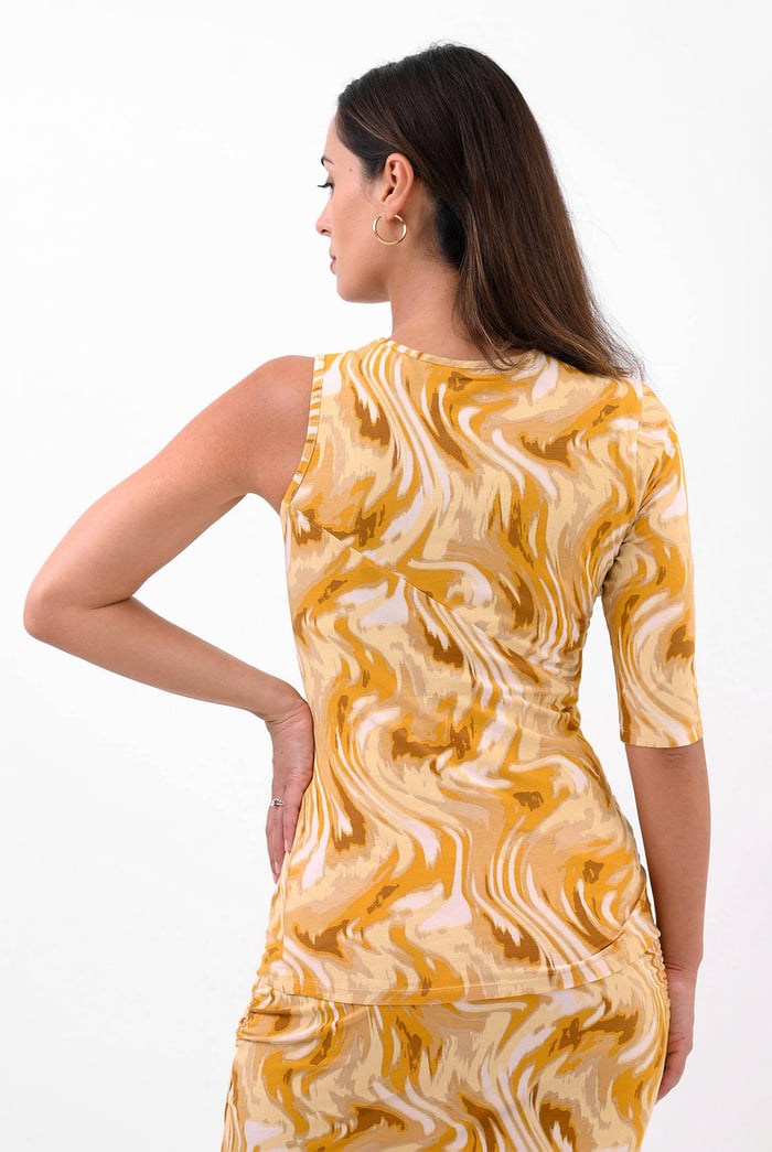 Womens One-Shoulder Fluid Printed Tops