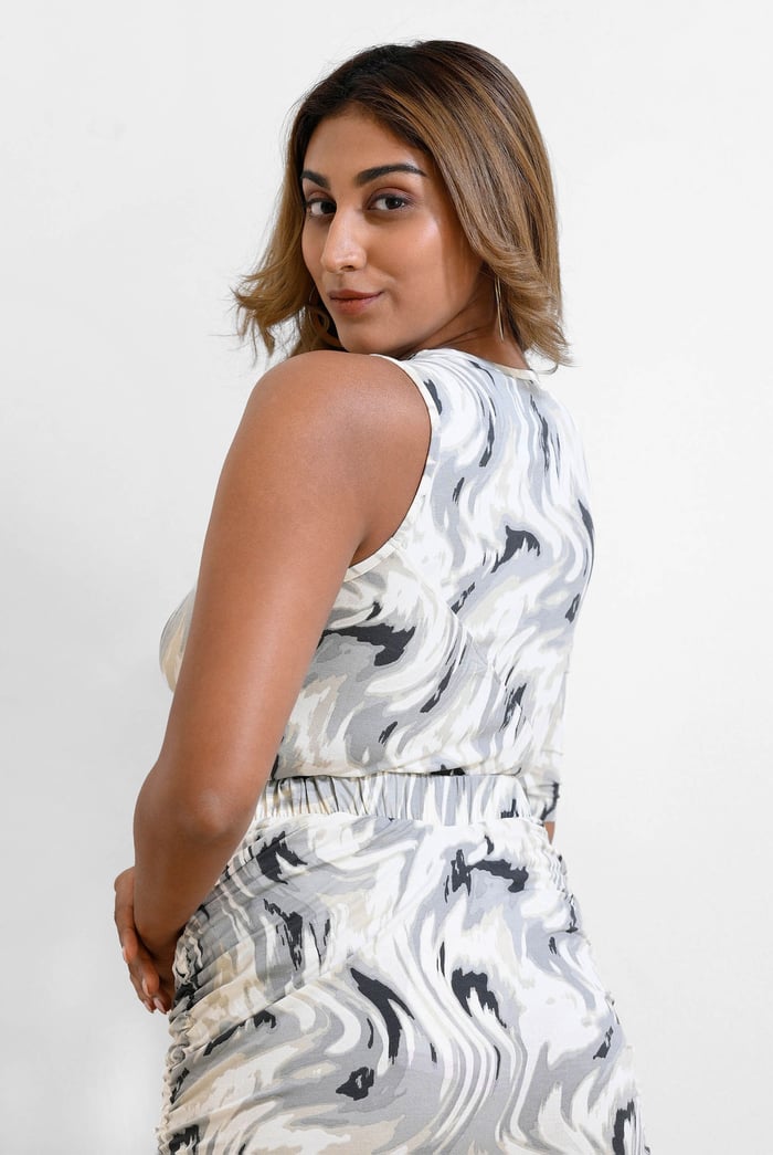 Womens One-Shoulder Fluid Printed Tops