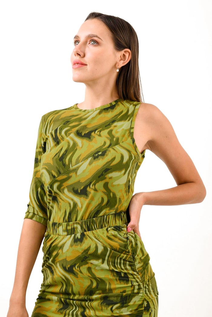Womens One-Shoulder Fluid Printed Tops
