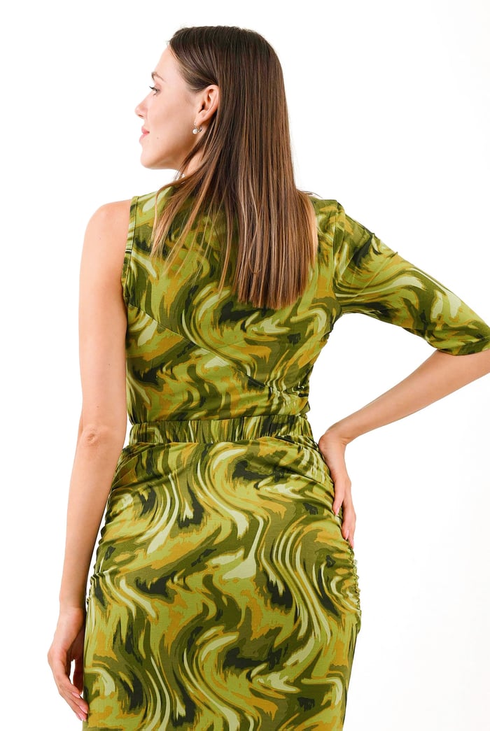 Womens One-Shoulder Fluid Printed Tops