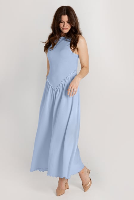 Off-white Frills Details-Rounded Neck Sleeveless Jersey Midi Dress