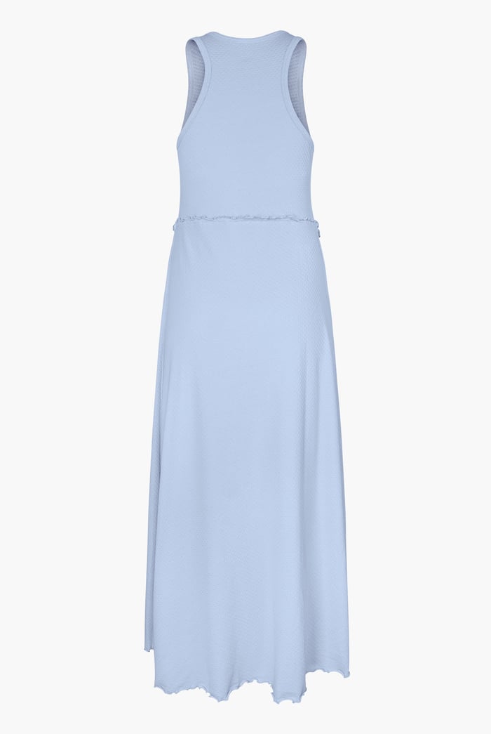 Frills Details-Rounded Neck Sleeveless Jersey Midi Dress