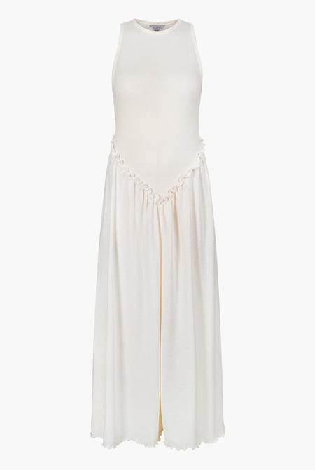 Off-white Frills Details-Rounded Neck Sleeveless Jersey Midi Dress