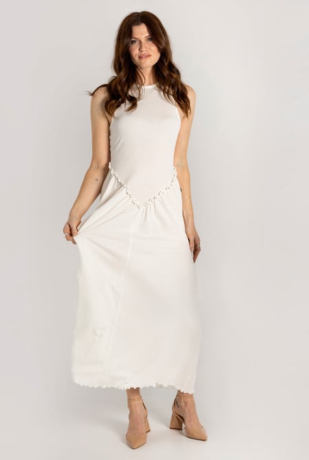 Off-white Frills Details-Rounded Neck Sleeveless Jersey Midi Dress