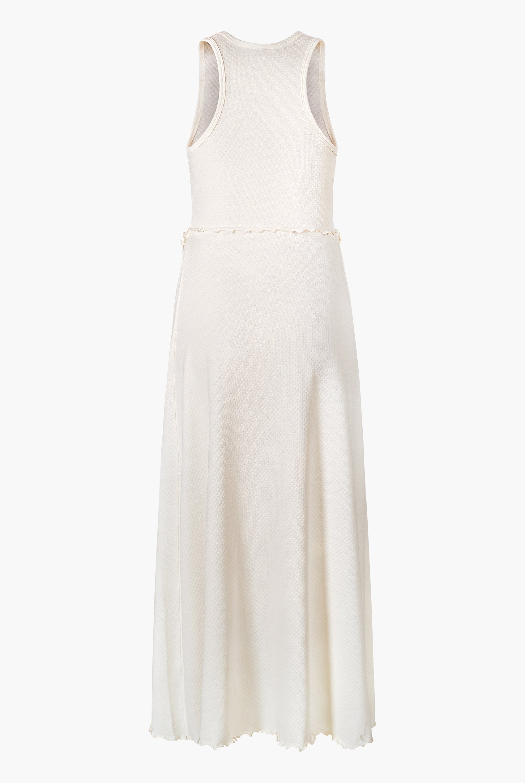 Frills Details-Rounded Neck Sleeveless Jersey Midi Dress