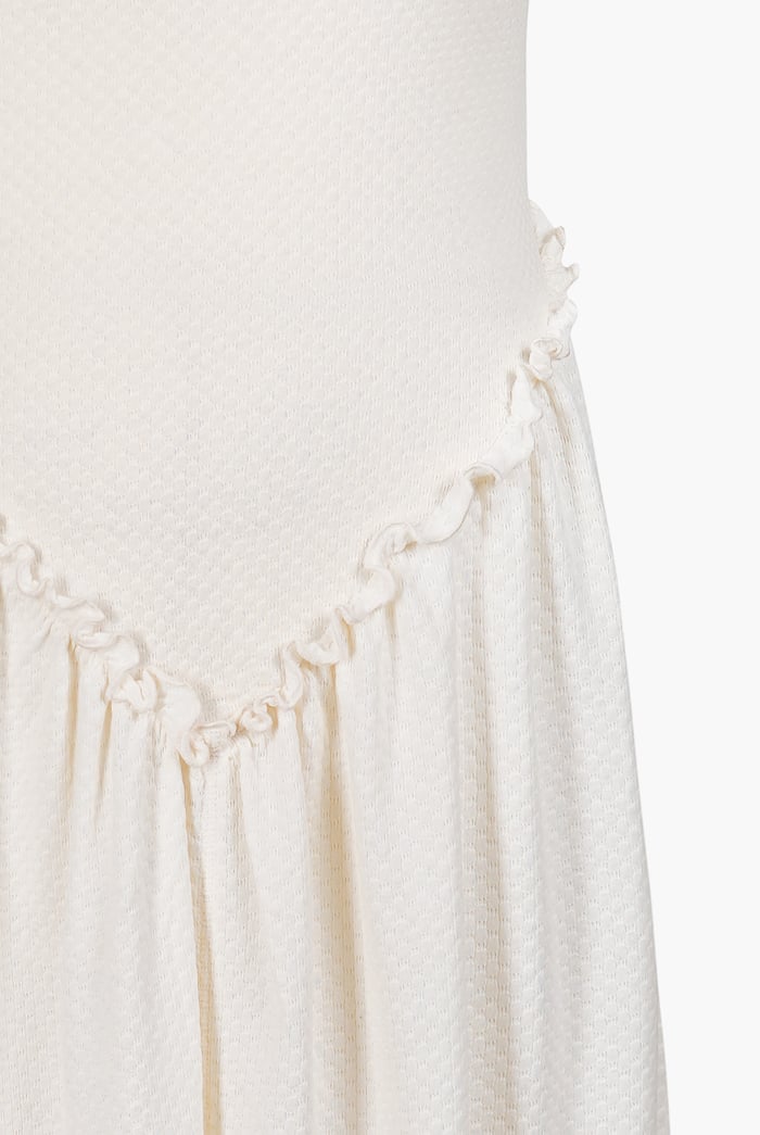 Frills Details-Rounded Neck Sleeveless Jersey Midi Dress