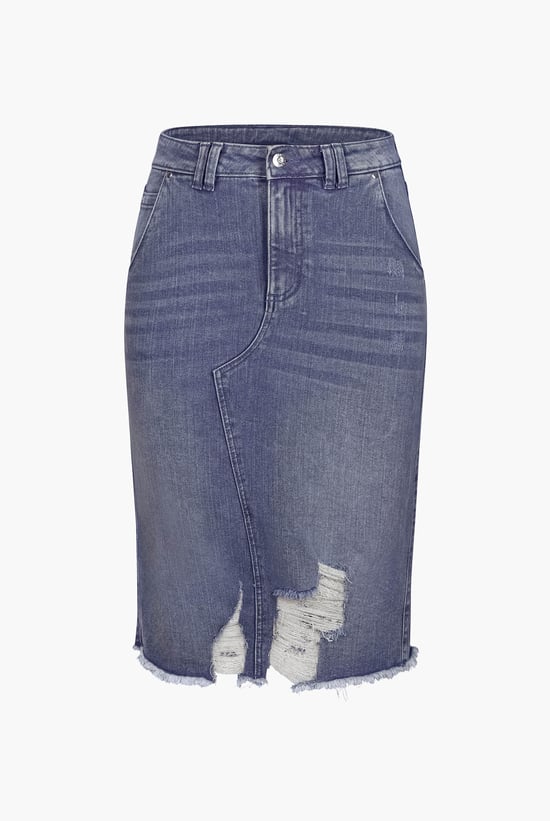Women's Distressed Hem Denim Skirt