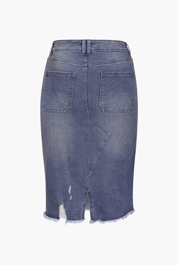 Women's Distressed Hem Denim Skirt