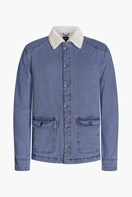 Men's Mid Blue Borg Lined Blue Denim Jacket