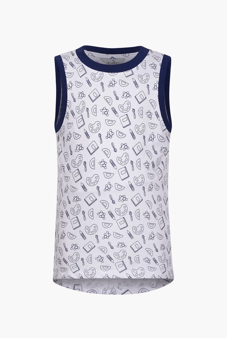 Contrast Neck Pencil Printed Boys Vest (6yrs-11yrs)