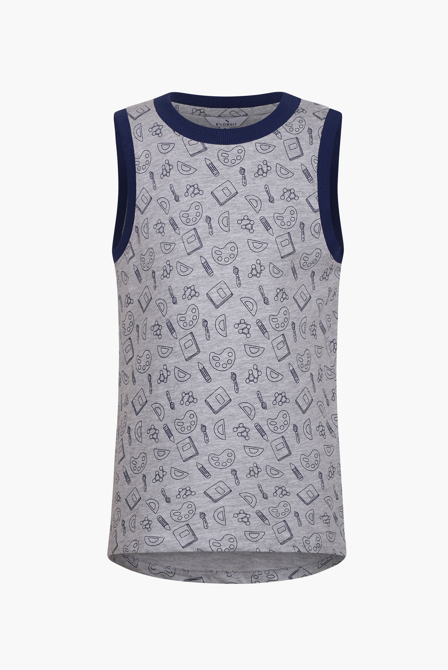 Grey/Black Contrast Neck Pencil Printed Boys Vest