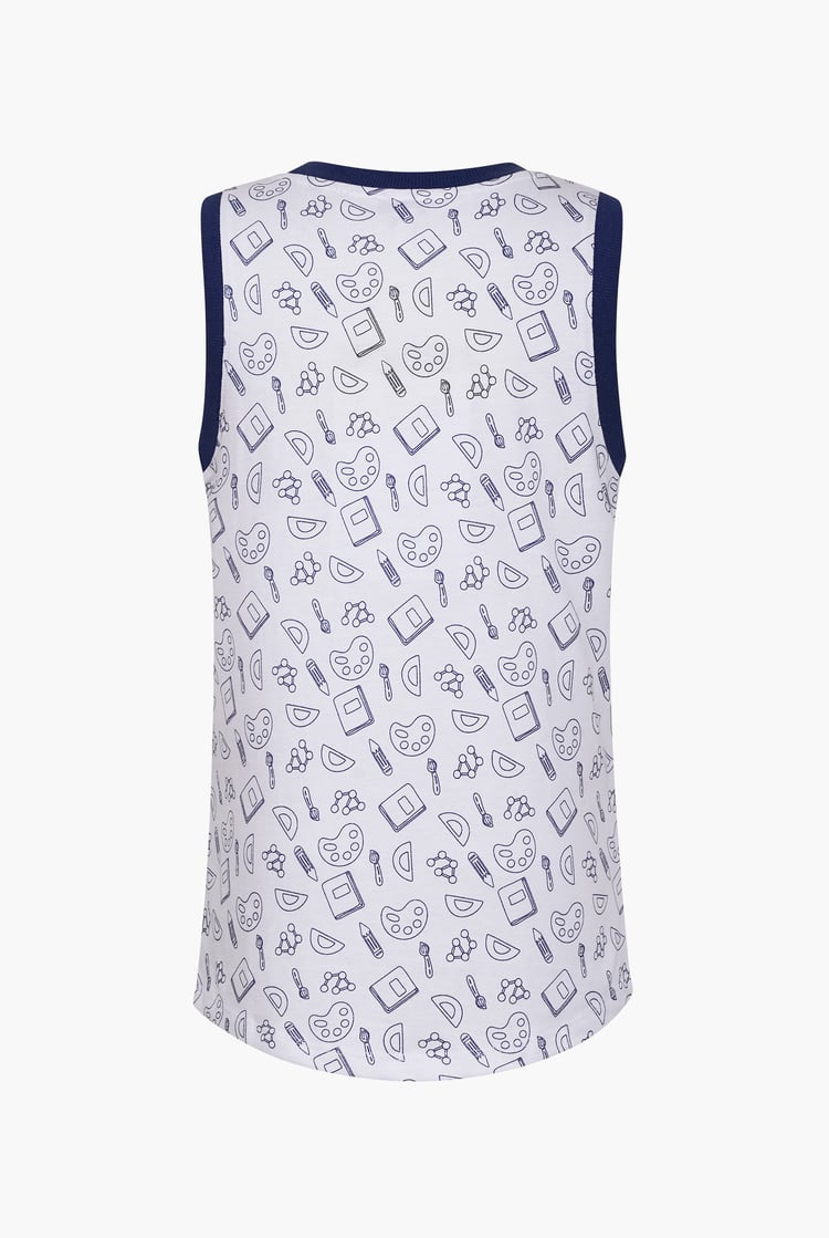 Contrast Neck Pencil Printed Boys Vest (6yrs-11yrs)