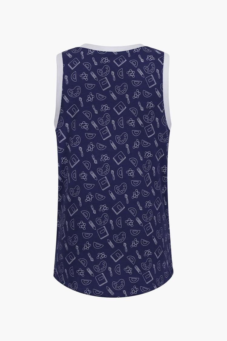 Contrast Neck Pencil Printed Boys Vest (6yrs-11yrs)