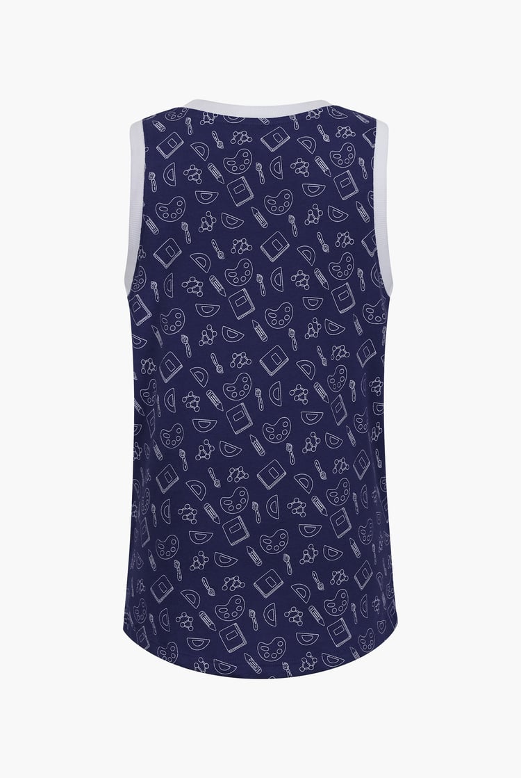 Contrast Neck Pencil Printed Boys Vest (6yrs-11yrs)