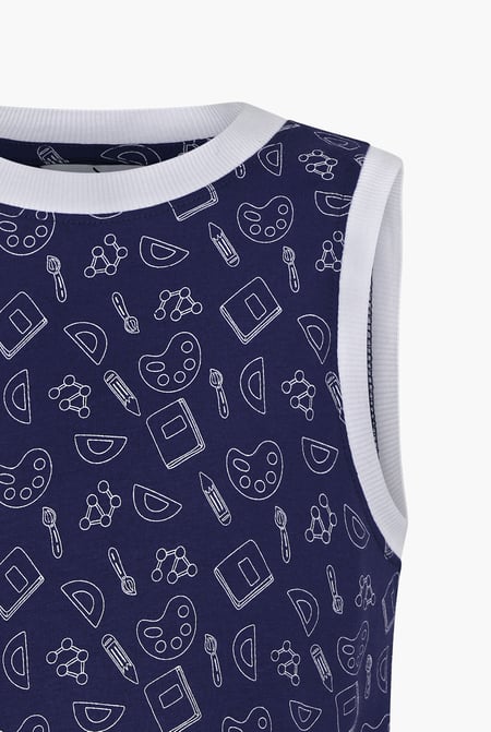 Navy Contrast Neck Pencil Printed Boys Vest (6yrs-11yrs)