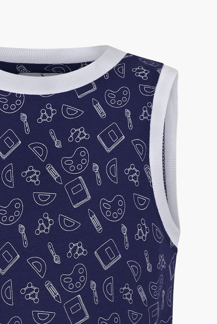 Contrast Neck Pencil Printed Boys Vest (6yrs-11yrs)