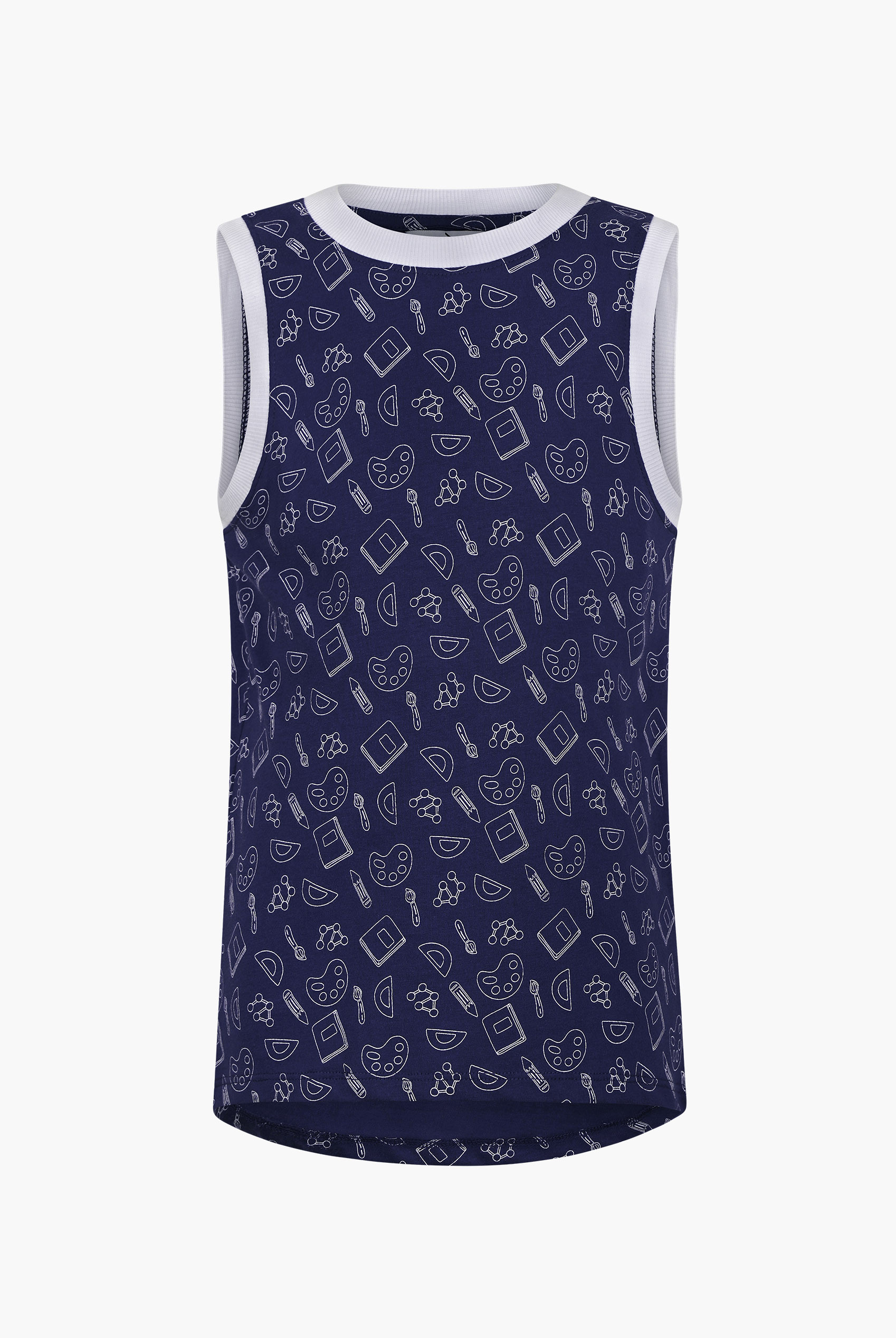 Contrast Neck Pencil Printed Boys Vest (6yrs-11yrs)