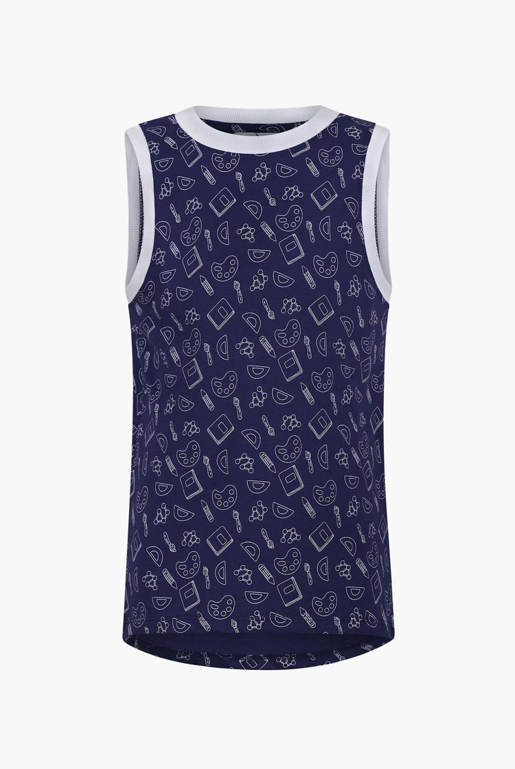 Contrast Neck Pencil Printed Boys Vest (6yrs-11yrs)
