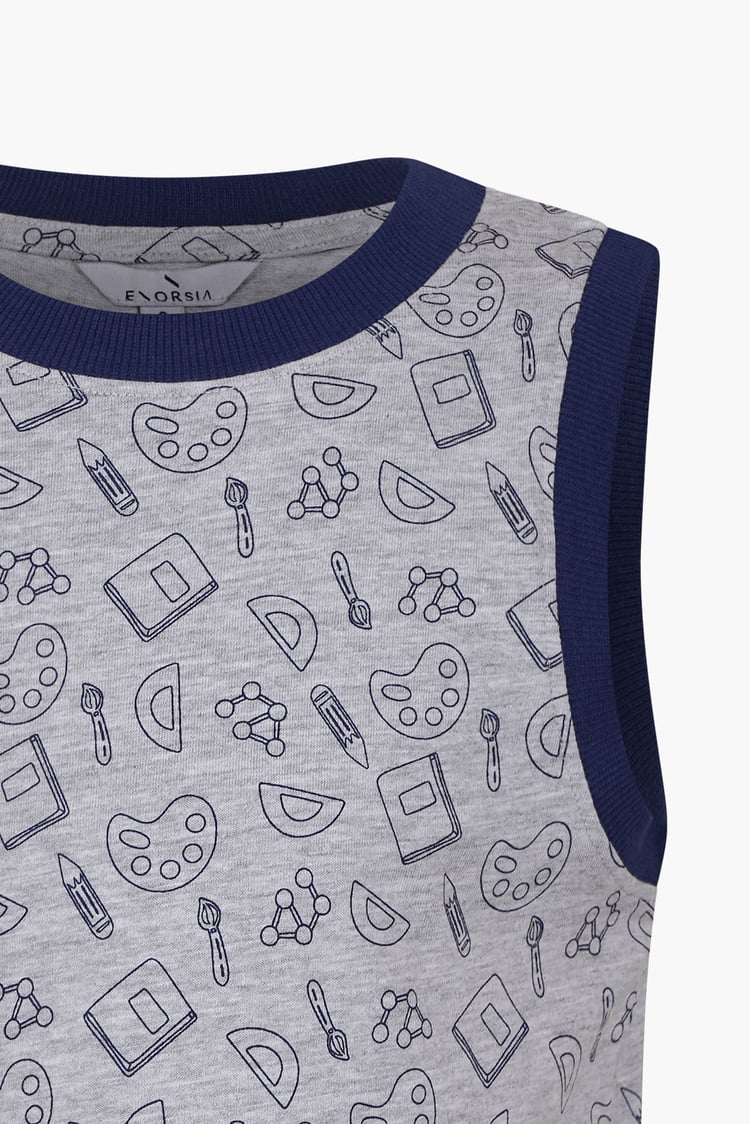 Contrast Neck Pencil Printed Boys Vest (6yrs-11yrs)
