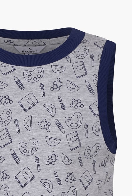 Grey/Black Contrast Neck Pencil Printed Boys Vest (6yrs-11yrs)