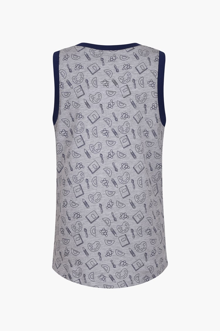 Contrast Neck Pencil Printed Boys Vest (6yrs-11yrs)