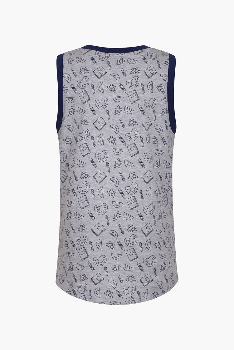 Contrast Neck Pencil Printed Boys Vest (6yrs-11yrs)