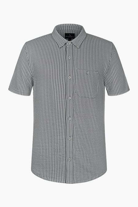 Grey Jersey Seersucker Stripe Short Sleeve Shirt